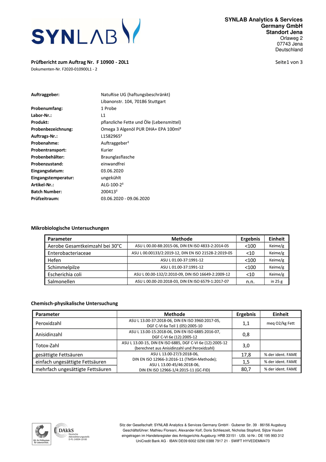 Omega3 Algenöl (100ml)